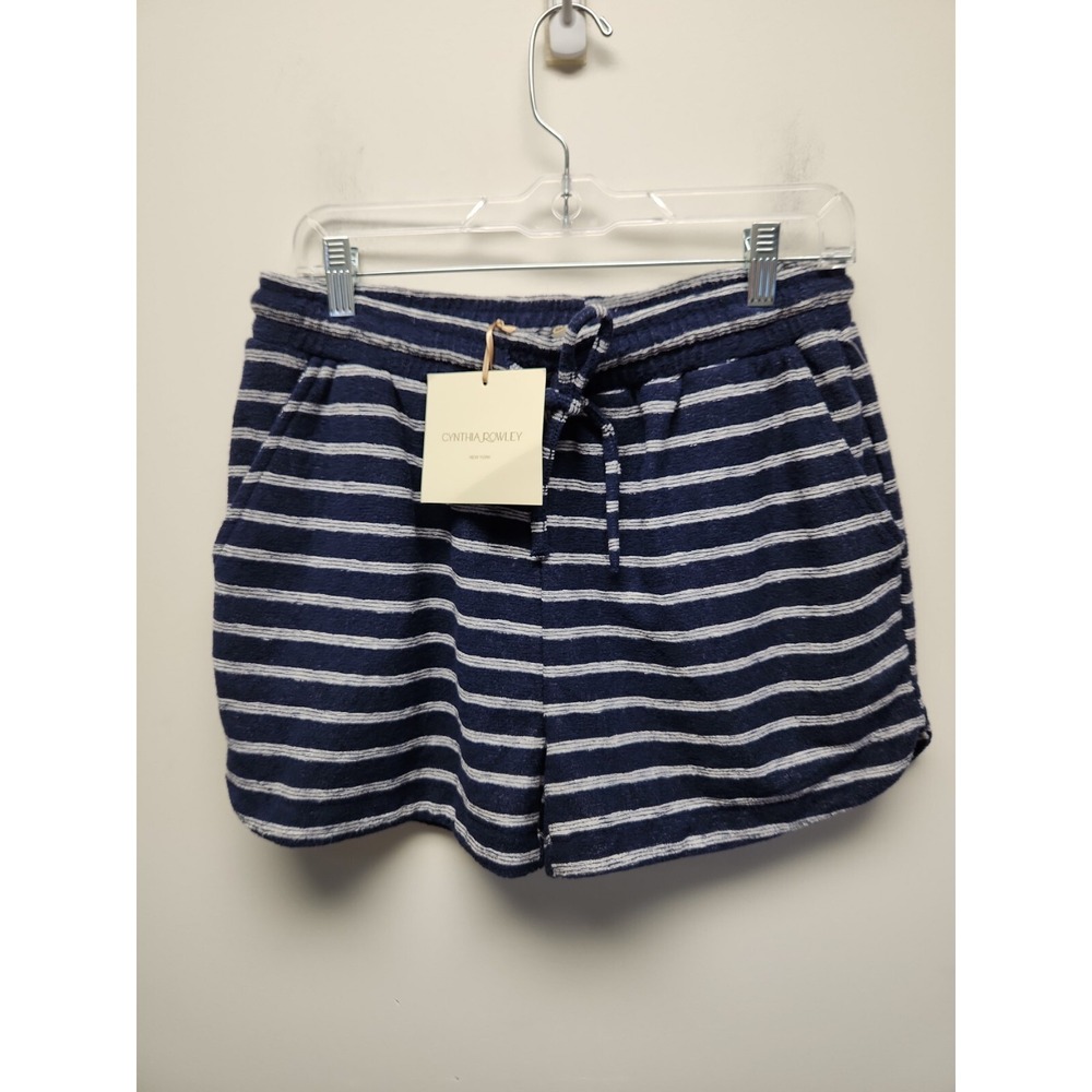 CYNTHIA ROWLEY BLUE WHITE STRIPE GINGHAM SLEEP SHORTS Large New